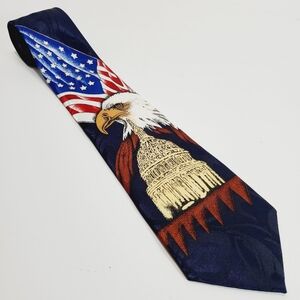 Patriotic Theme Multicolor Men's Neck Tie Bald Eagle US Flag US Capitol
